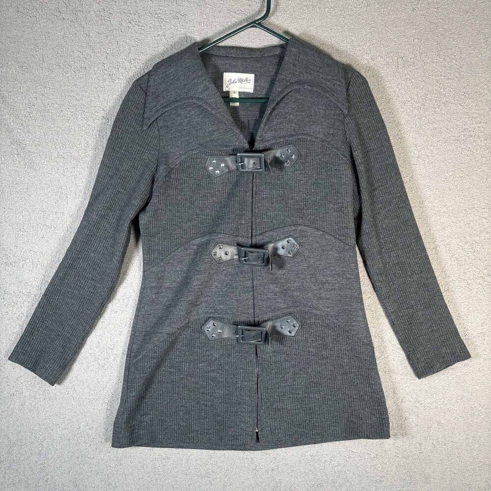 Vintage Julie Miller California Size 2 Grey Long‎ Sleeve Zip Up And Buckle Goth